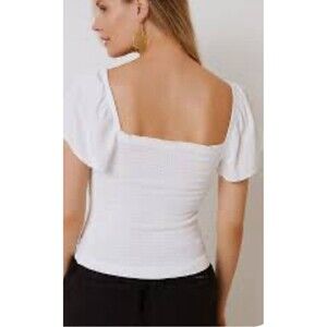 Cloth & Stone Smocked Crop Top White Large